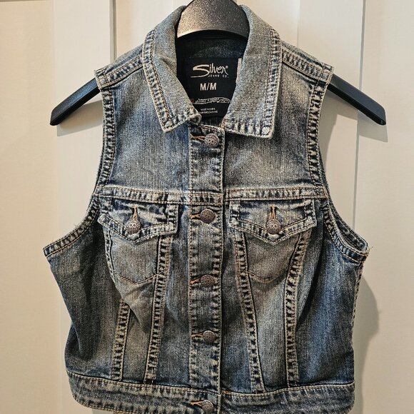 Excellent Condition - SILVER JEANS CO Faded Denim Vest - Women's Size Medium - Picture 1 of 5